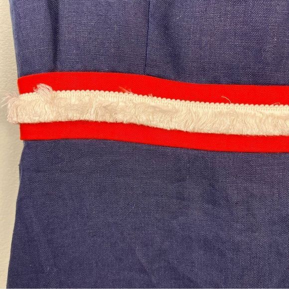 Sail to Sable Raw Trim Details Blue Red Linen Dress Size 10 - Picture 9 of 12